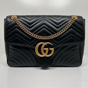Gucci GG Marmont Matelasse Shoulder Bag Black Leather